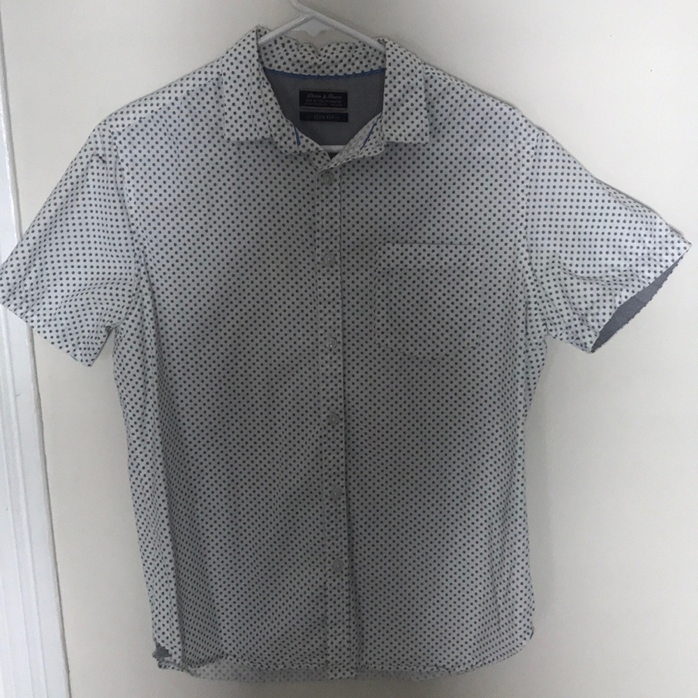 Denim and flower slim fit short sleeve